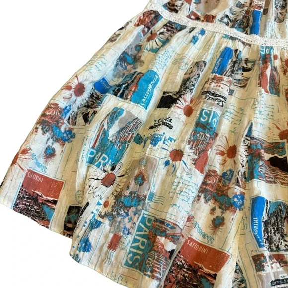 Urban Outfitters Travel Print Shorts Romper Open Tie Back Flowy Size Small Women - Picture 4 of 12